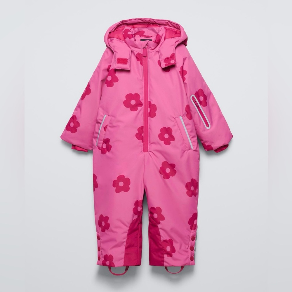 Zara Pink Floral Kids Puffer Jacket